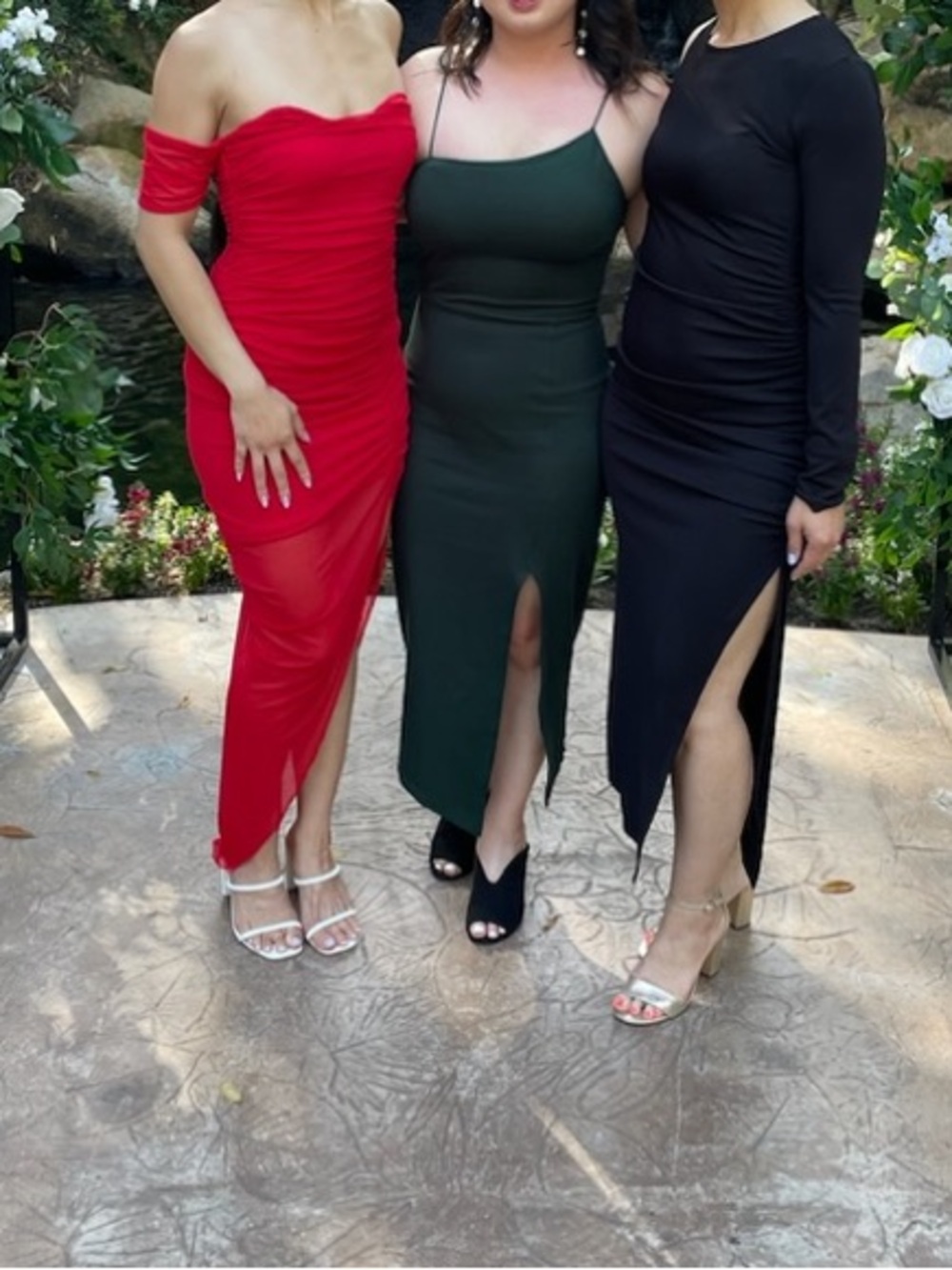 Red Ruched Off-Shoulder High-slit Dress